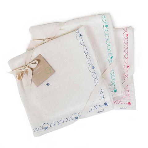 Hand-Embroidered Organic Cotton Swaddle Blanket
